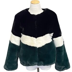 NWOT Apparis Color Block Faux Fur Cropped Coat Size Large